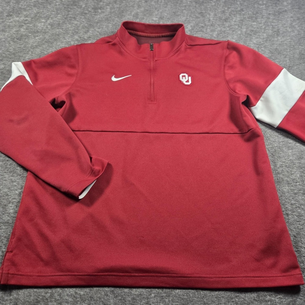 Oklahoma Sooners Sweatshirt Mens Medium Red NCAA Football Nike Quarter Zip